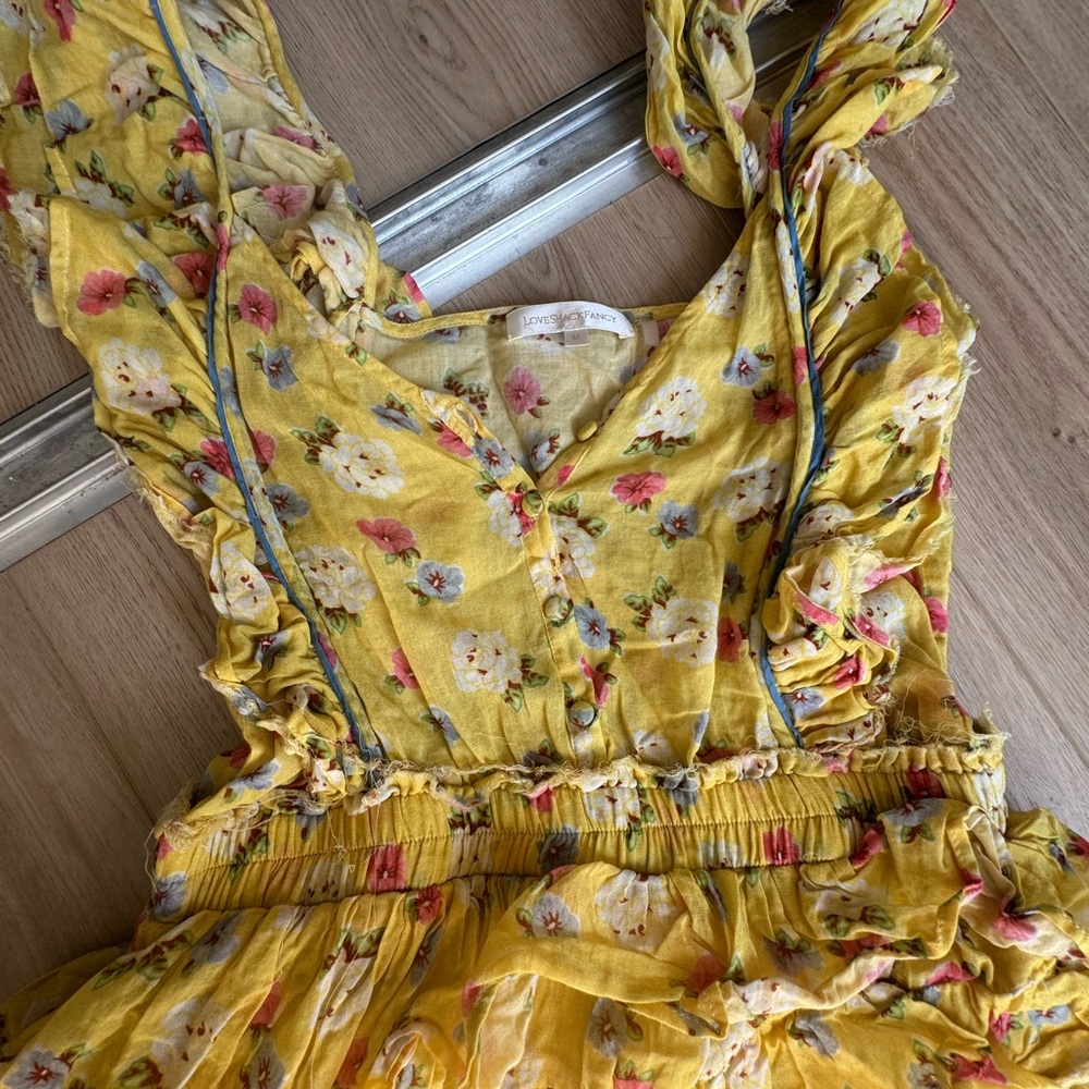 LoveShackFancy Yellow Floral Mini Dress